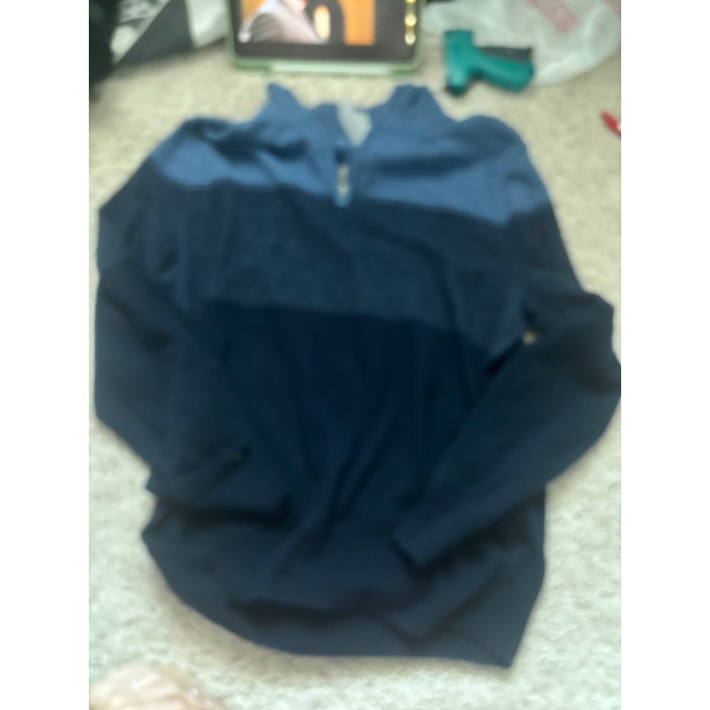 Mens Quarter Zip Sweater Colorblock Blue Mock Neck Knit Pullover Dockers M